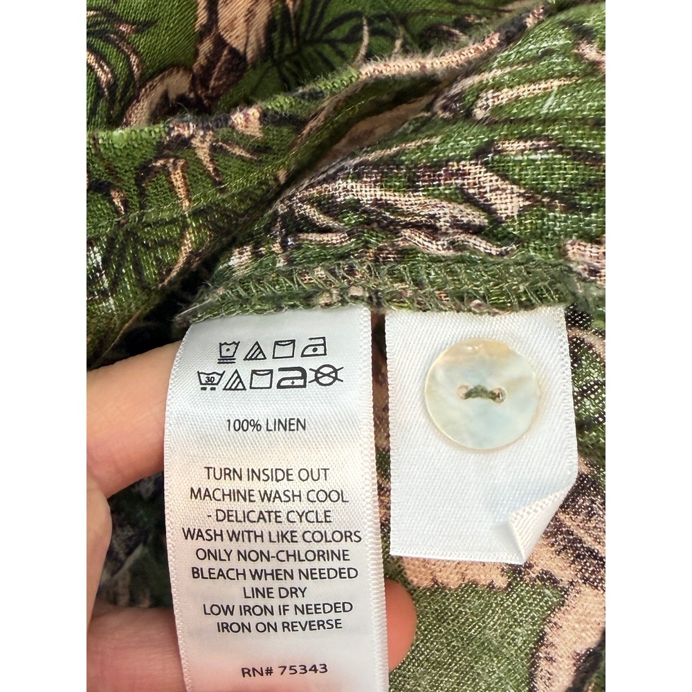 Tahari 100% Linen Green Botanical Print Top Women M Cropped Boxy Button Front - Picture 5 of 8